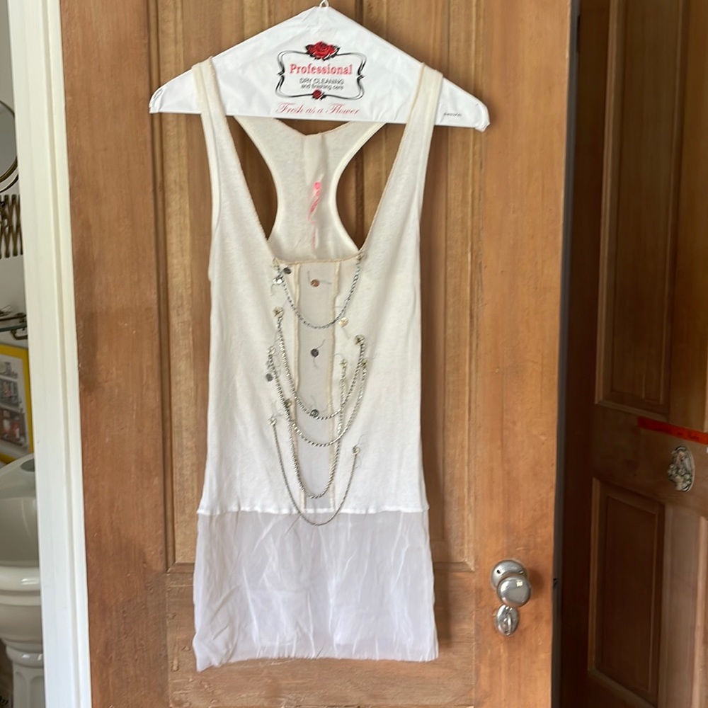 Post Vegas white racer back tank top- it says medium but they run smaller